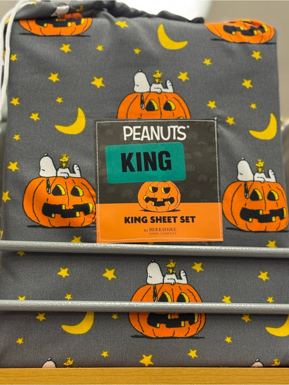 Peanuts Halloween King Sheet Set - Gray, Orange & Yellow